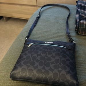 Authentic Coach Signature Crossbody with Silver Accents-like new Navy Blue